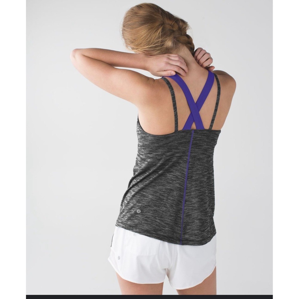 Lululemon Run For‎ Gold Tank Heathered Black / Iris Flower women's 6 workout fit